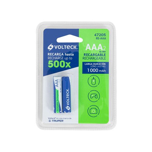 PILA AAA RECARGABLE VOLTECK RE-AAA CON 2 PIEZAS DE LARGA DURACION