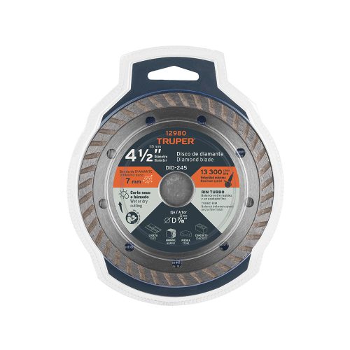DISCO DE 4-1/2 PULGADAS DE DIAMANTE RIN TURBO PARA USOS GENERALES TRUPER DID-245