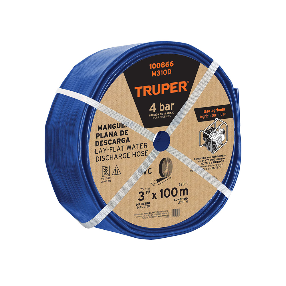 MANGUERA PLANA PARA MOTOBOMBA TRUPER M310D DE 3'' X 100 M