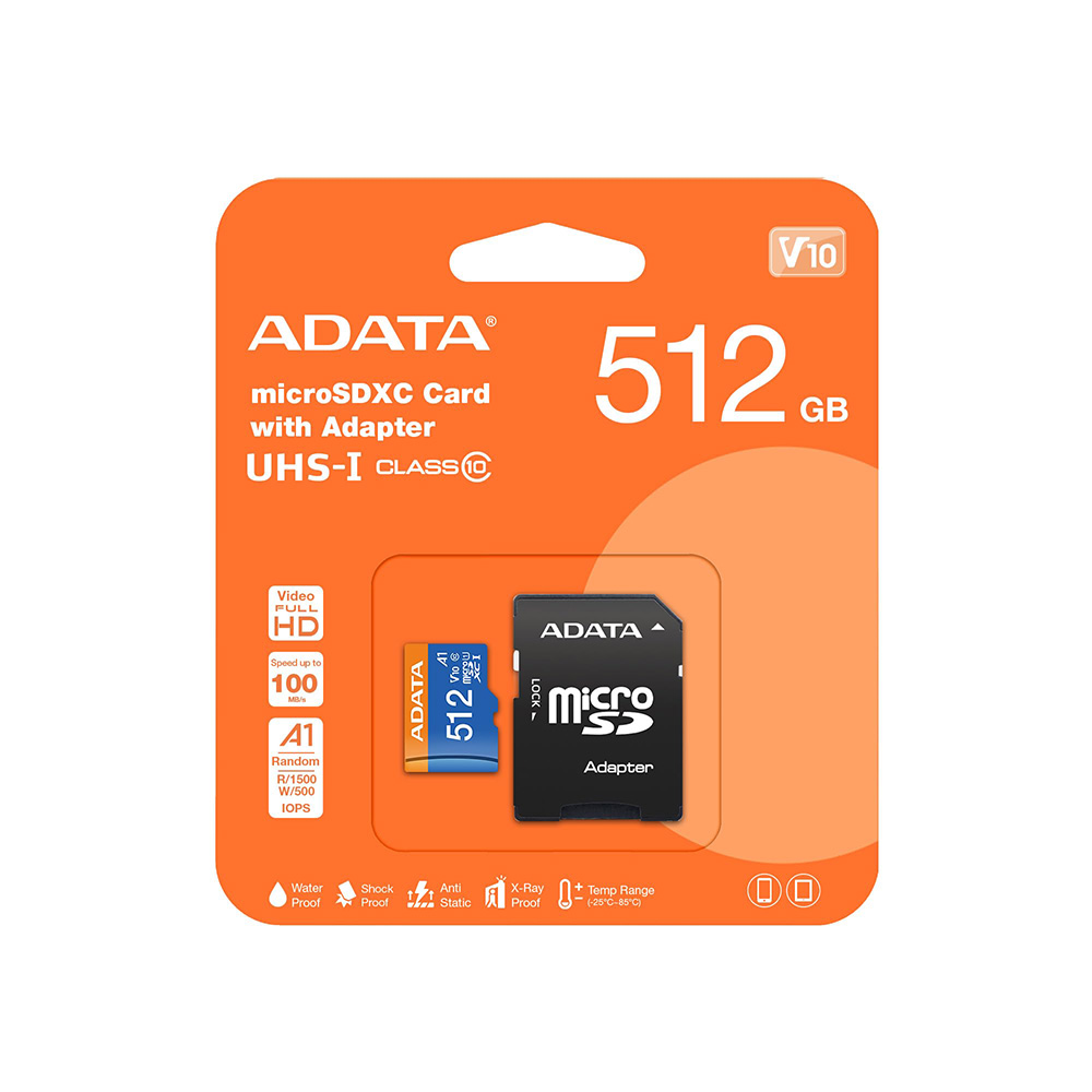 MEMORIA MICRO SDXC ADATA AUSDX512GUICL10A1-RA1 NEGRO 512 GB CLASE 10 CON ADAPTADOR