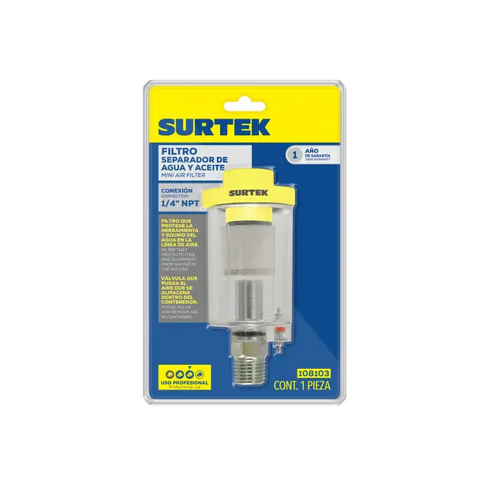 FILTRO SEPARADOR AGUA Y ACEITE 1/4'' NPT SURTEK 108103