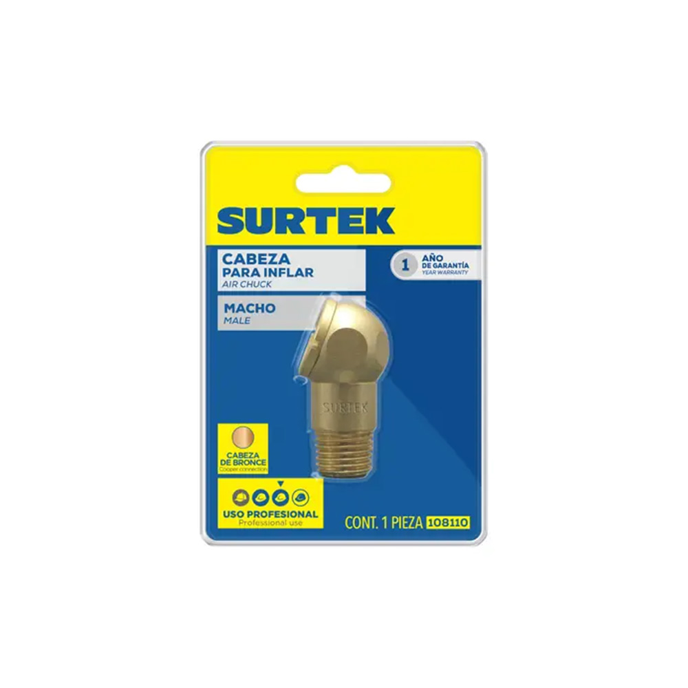 CABEZA PARA INFLAR MACHO 1/4'' NPT SURTEK 108110