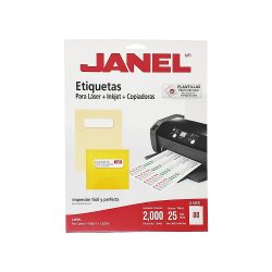 ETIQUETA ADHESIVA PARA LASER JANEL J-5267 CON 25 HOJAS BLANCO TAMAÑO CARTA 1.3 X 4.5 CENTIMETROS