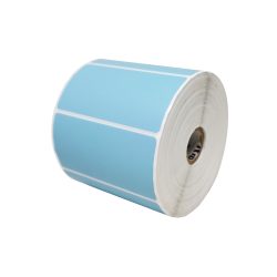 ETIQUETA DE TRANSFERENCIA TERMICA 102X76 MILIMETROS AZUL CON PLECA CENTRO DE 1'' 1500 PIEZAS