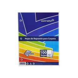 HOJA DE PAPEL ESTRELLA 0559 PAQUETE CON 100 PIEZAS RESPUESTO PARA CARPETA TAMAÑO CARTA CUADRO GRANDE