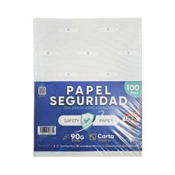 PAPEL SEGURIDAD CON PATRON VISIBLE CON LUZ UV AZUL PAQUETE DE 100 PIEZAS TAMAÑO CARTA 90 GRAMOS