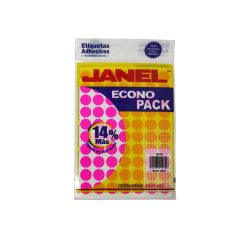 ETIQUETA ADHESIVA JANEL ECONOPACK 0019 NO.28 PAQUETE CON 560 PIEZAS ROSA REDONDA 19 MILIMETROS