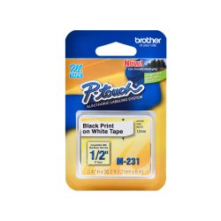 ETIQUETA PLASTICA CONTINUA BROTHER M231 12 MILIMETROS X 8 METROS BLANCA IMPRESION EN NEGRO