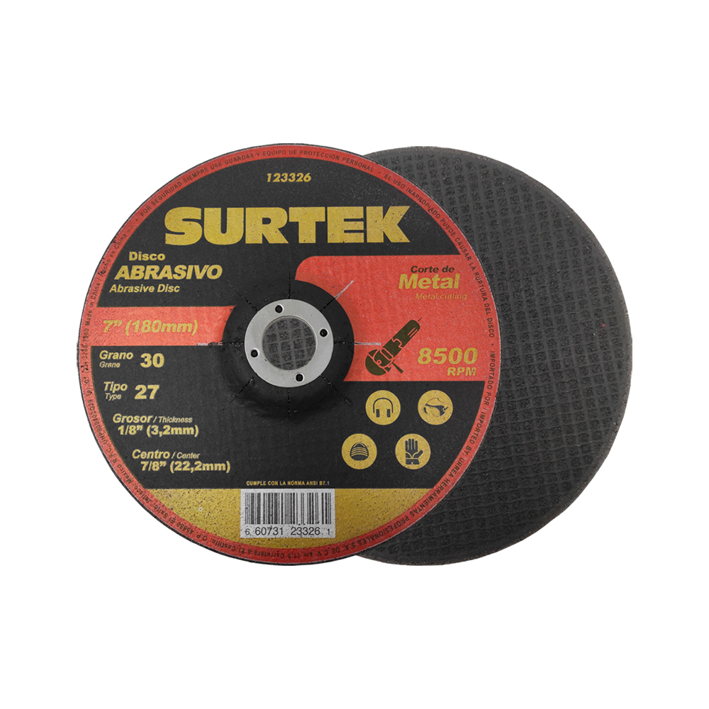 DISCO ABRASIVO DE CORTE SURTEK 123326 TIPO 27 PARA METAL 7'' X 1/8'' USO EXTRA PESADO - Image 3