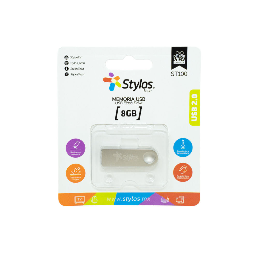 MEMORIA USB STYLOS STMUSB1B PLATA 8 GIGABYTES