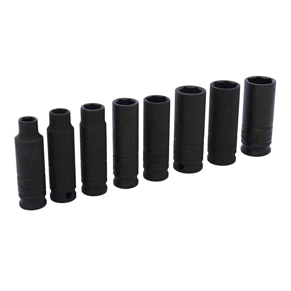 JUEGO 8 DADOS IMPACTO URREA 72112 LARGOS EN PULGADAS 3/8'' 6 PUNTAS