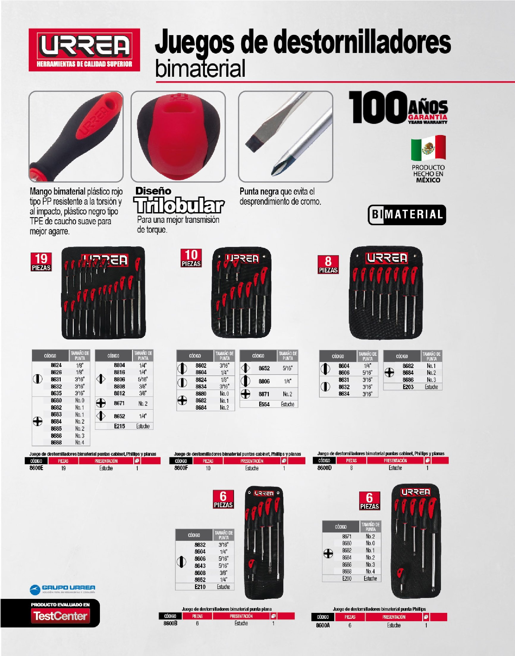 JUEGO DE DESTORNILLADORES URREA 8600F PAQUETE CON 10 PIEZAS BIMATERIAL COMBINADO - Image 2
