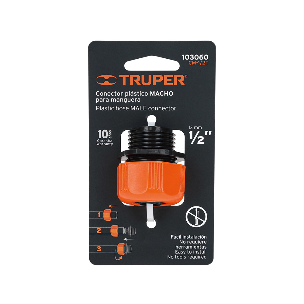 CONECTOR MACHO TRUPER CM-1/2T DE ABS 1/2 DE PULGADA CON TUERCA DE AJUSTE MANUAL