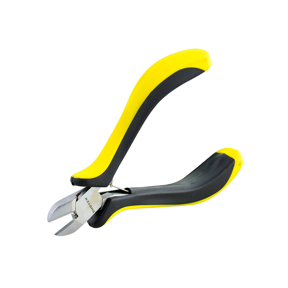 MINI PINZA PARA ELECTRÓNICA SURTEK 955 CORTE DIAGONAL CON MANGO BIMATERIAL DE 4 5/16''