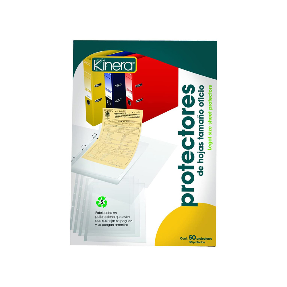 PROTECTOR DE HOJA AZOR KINERA PAQUETE CON 50 PIEZAS TAMAÑO OFICIO