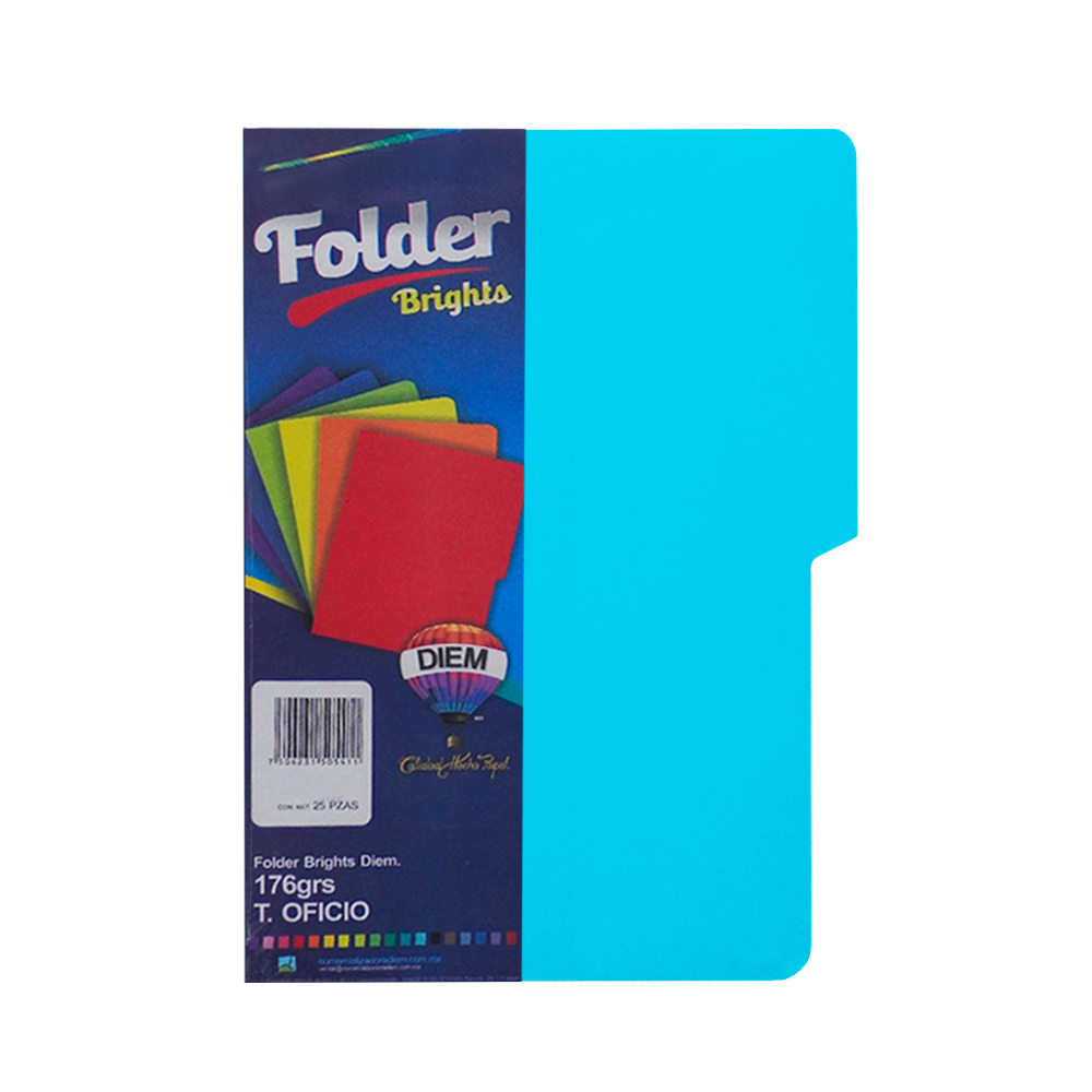 FOLDER TAMAÑO OFICIO DIEM BRIGHTS AZUL 015 PAQUETE CON 25 PIEZAS