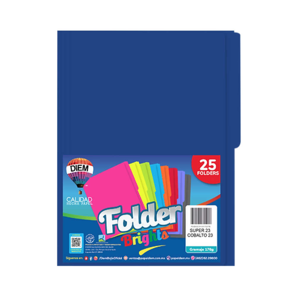 FOLDER TAMAÑO OFICIO DIEM NEON SUPER COBALTO 023 PAQUETE CON 25 PIEZAS