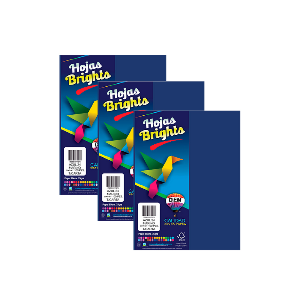 HOJA DE PAPEL DIEM BRIGHTS PAQUETE CON 100 PIEZAS AZUL MARINO 24 NEON TAMAÑO CARTA 75 GRAMOS - Image 2