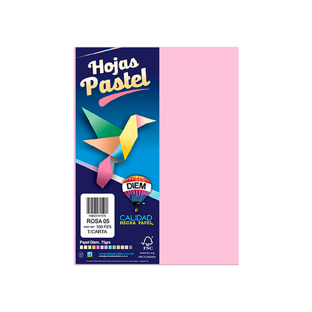HOJA DE PAPEL DIEM PASTEL PAQUETE CON 100 PIEZAS ROSA 05 TAMAÑO CARTA 75 GRAMOS