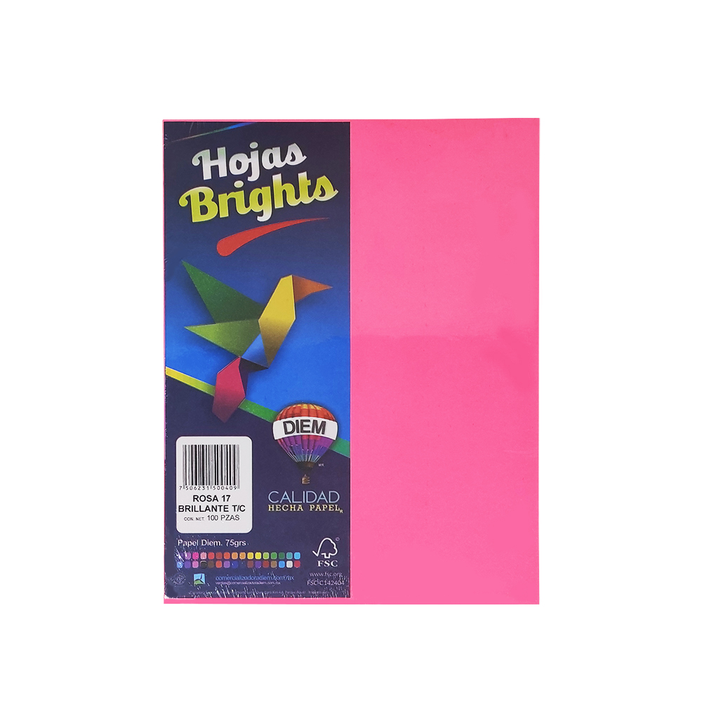HOJA DE PAPEL DIEM BRIGHTS PAQUETE CON 100 PIEZAS ROSA BRILLANTE 17 TAMAÑO CARTA