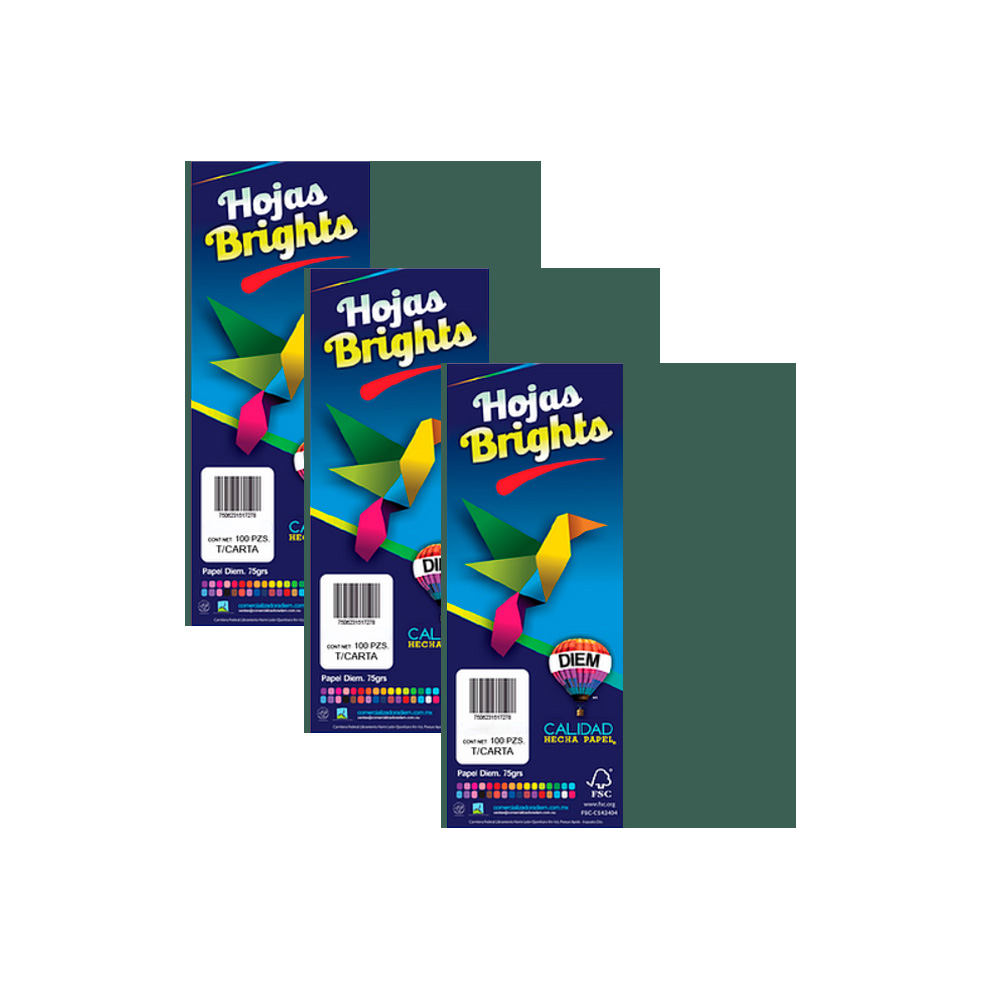 HOJA DE PAPEL DIEM BRIGHTS PAQUETE CON 100 PIEZAS VERDE SELVA 26 TAMAÑO CARTA 75 GRAMOS - Image 2