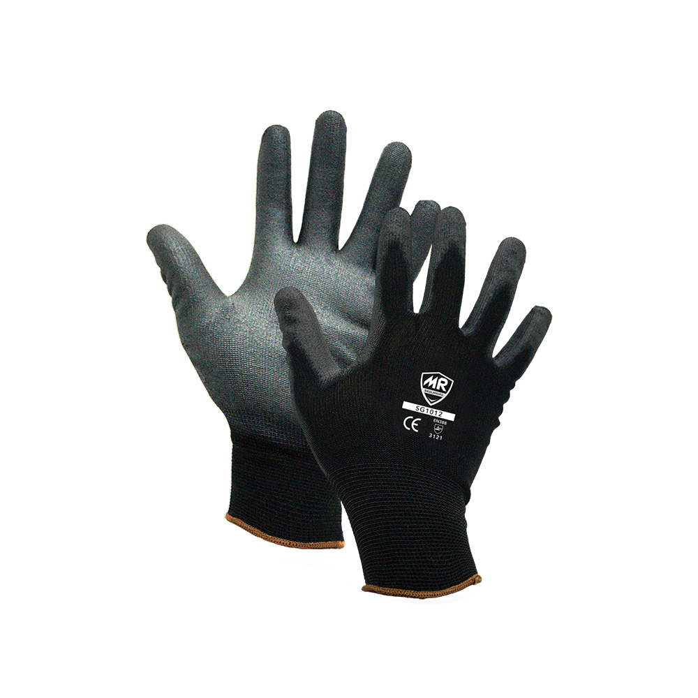GUANTE DE NYLON MR SEGURIDAD SG1012 NEGRO CON PALMA DE POLIURETANO TALLA 7