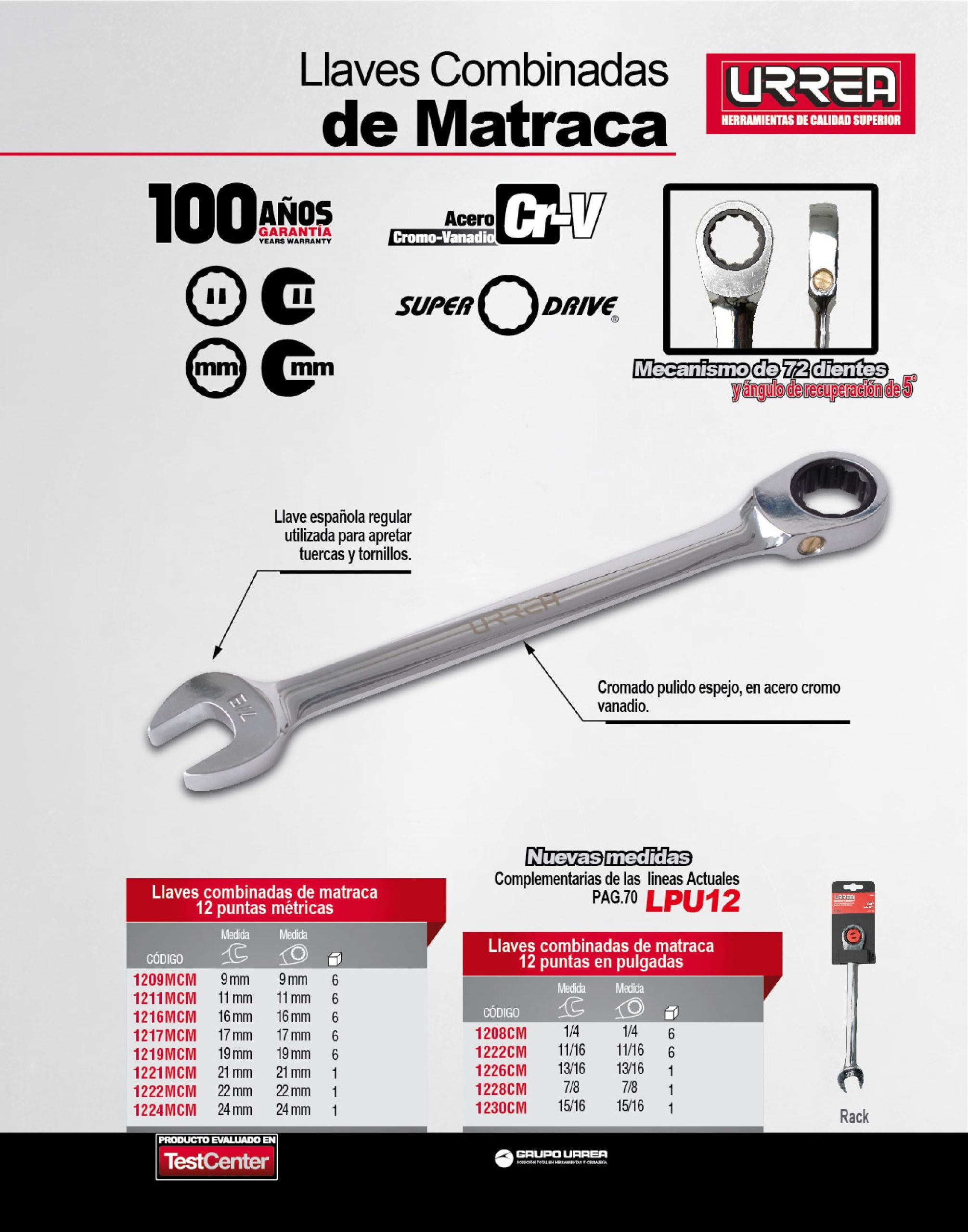 LLAVE COMBINADA URREA 1208CM DE MATRACA 1/4'' - Image 2