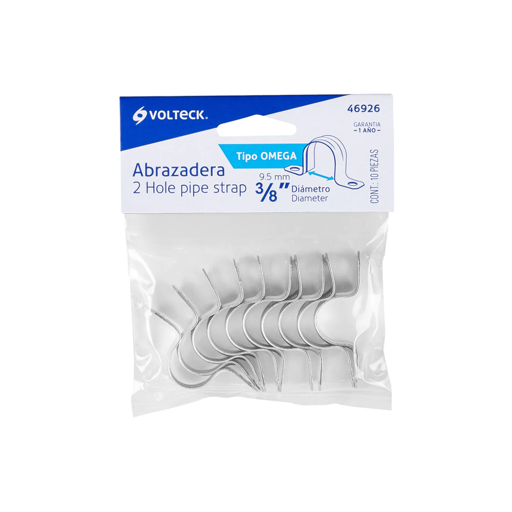 BOLSA CON 10 ABRAZADERAS TRUPER VOLTECK AO-1/2 DE 1/2" TIPO OMEGA PARA TUBO