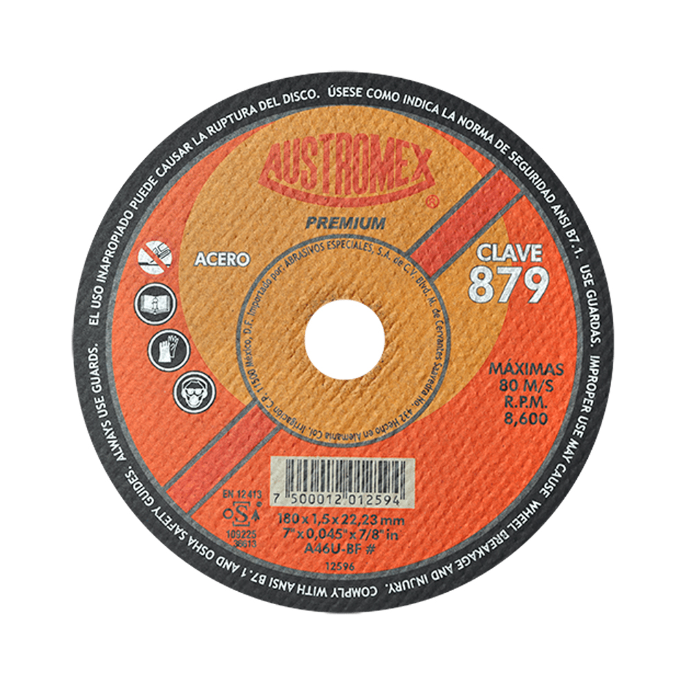 DISCO DE CORTE AUSTROMEX 879 OXIDO DE ALUMINIO 7" X 0.045" X 7/8"