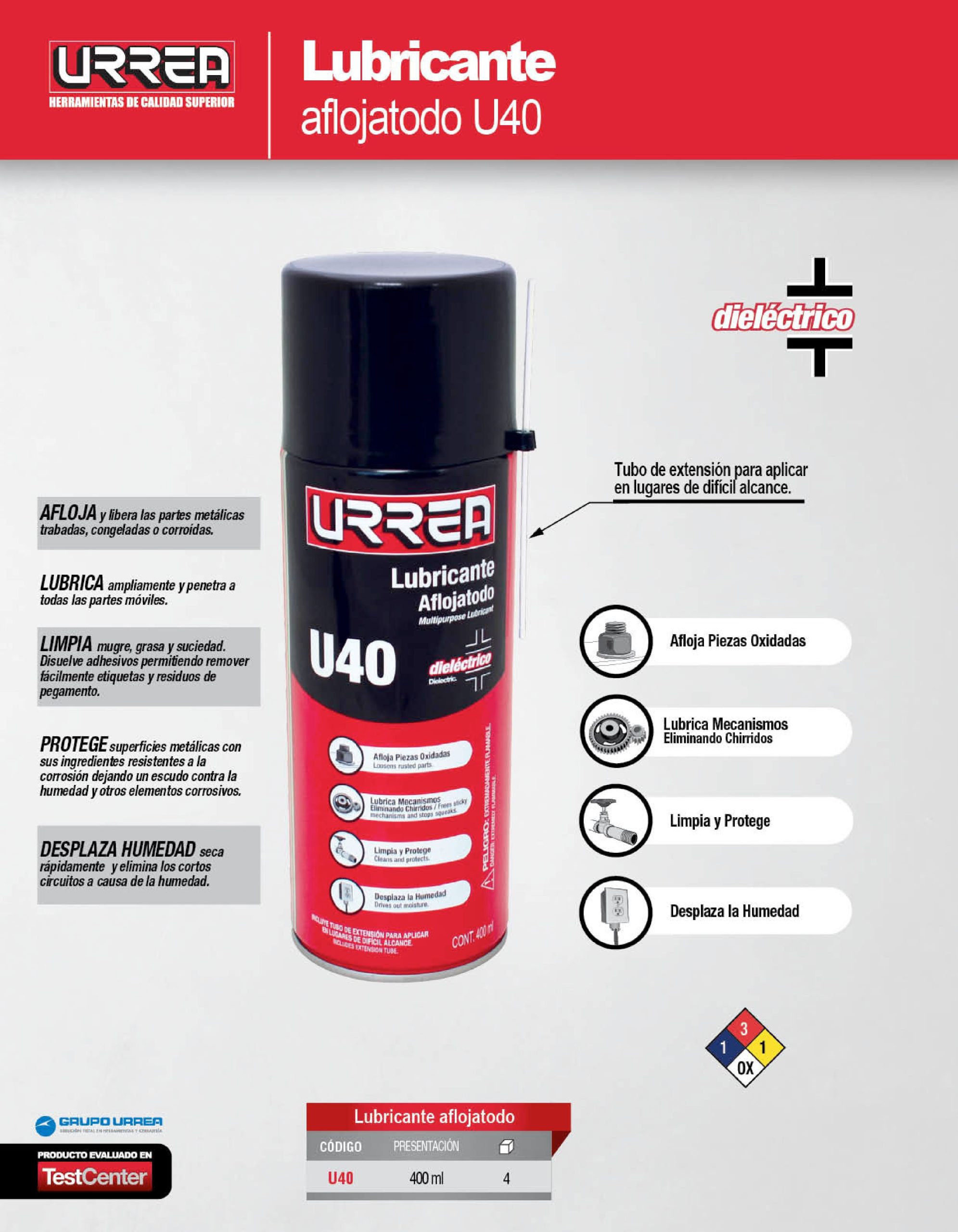 ACEITE AFLOJATODO URREA U40 DIELECTRICO LATA DE 400 MILILITROS - Image 2