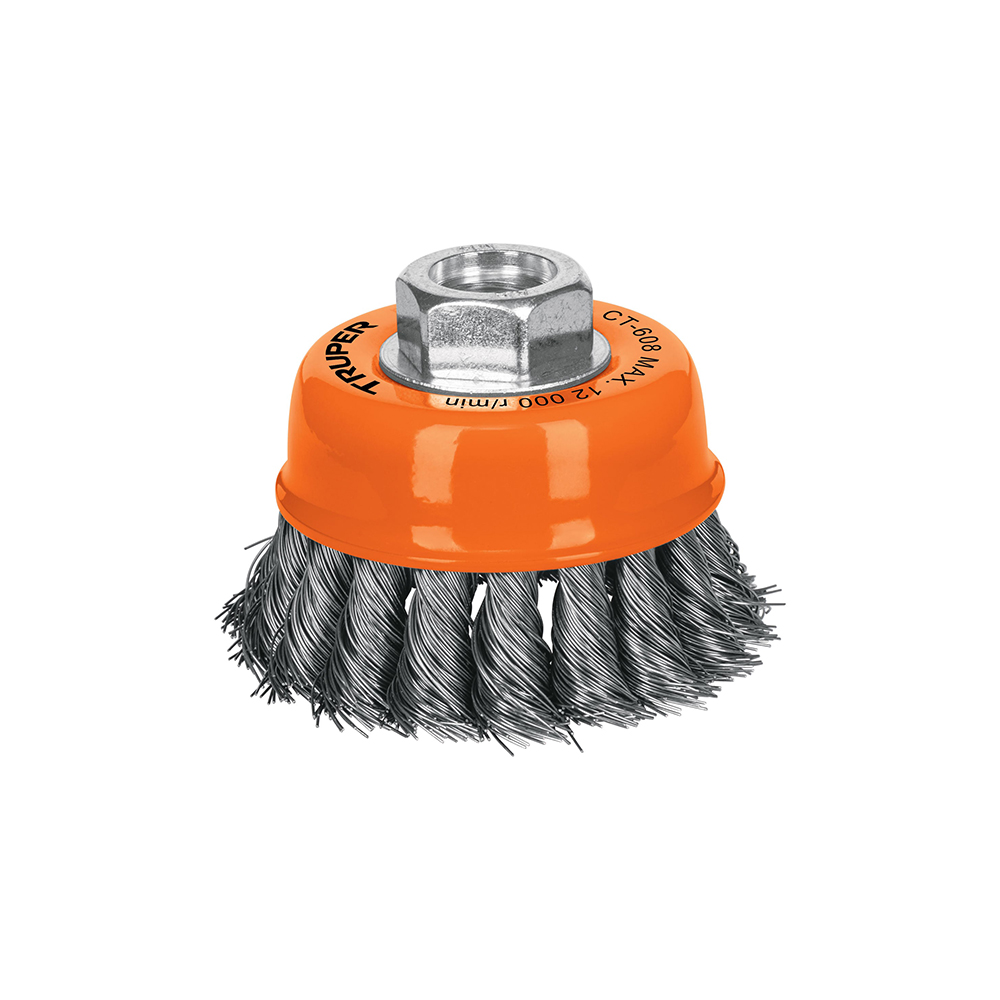 CARDA DE COPA ALAMBRE TRENZADO FINO TRUPER CT-608 DIAMETRO 3 PULGADAS EJE 5/8 PULGADAS