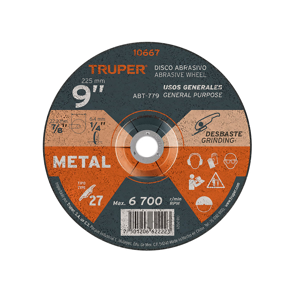 DISCO ABRASIVO DE 9 PULGADAS PARA DESBASTE DE METAL ALTA DURABILIDAD TRUPER ABT-779