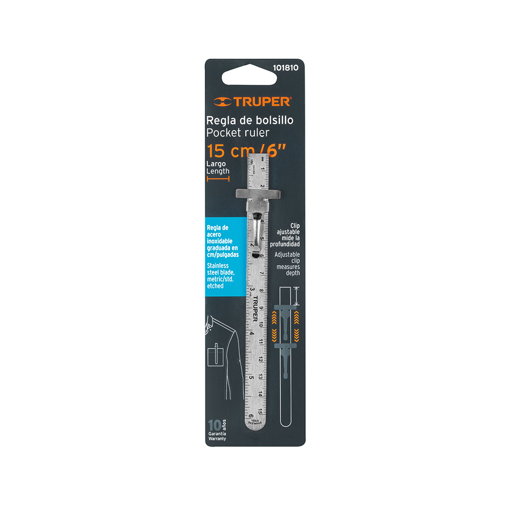 REGLA DE ACERO INOXIDABLE DE BOLSILLO DE 6 PULGADAS TRUPER RGL-15B - Image 3