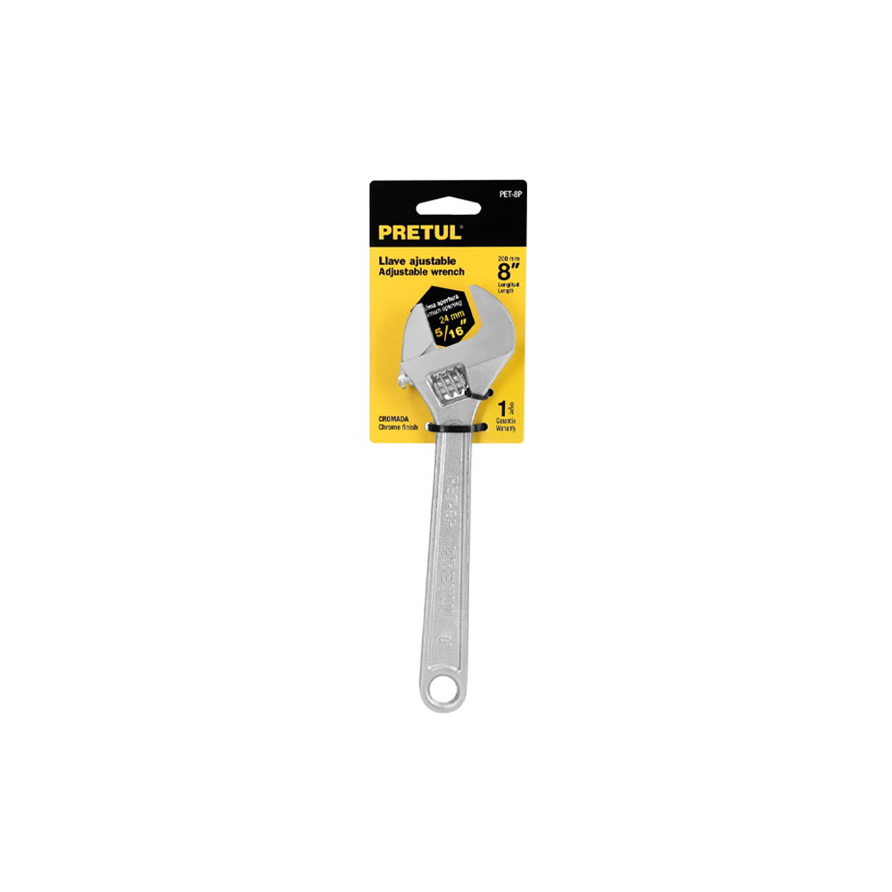 LLAVE AJUSTABLE PERICO CROMADO TRUPER PRETUL PET-8P DE 8 PULGADAS