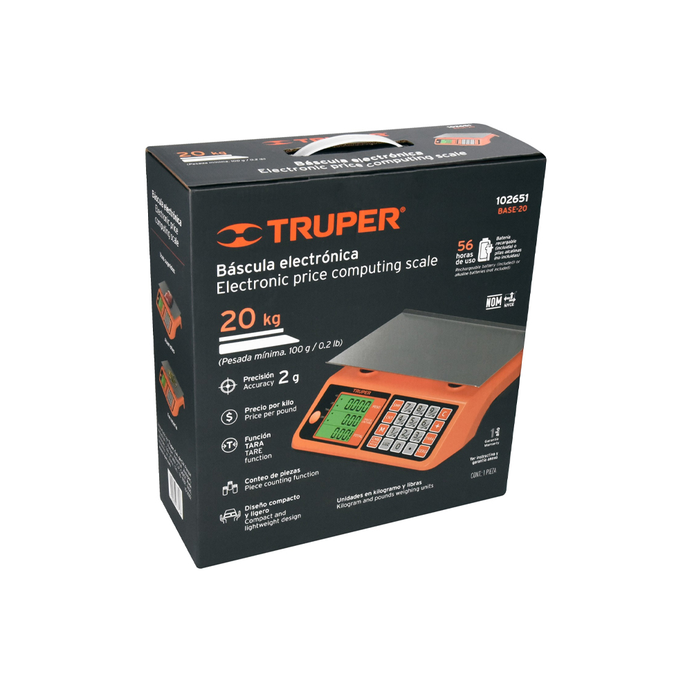 BÁSCULA ELECTRÓNICA TRUPER BASE-20 MULTIFUNCIONES 20 KG - Image 2