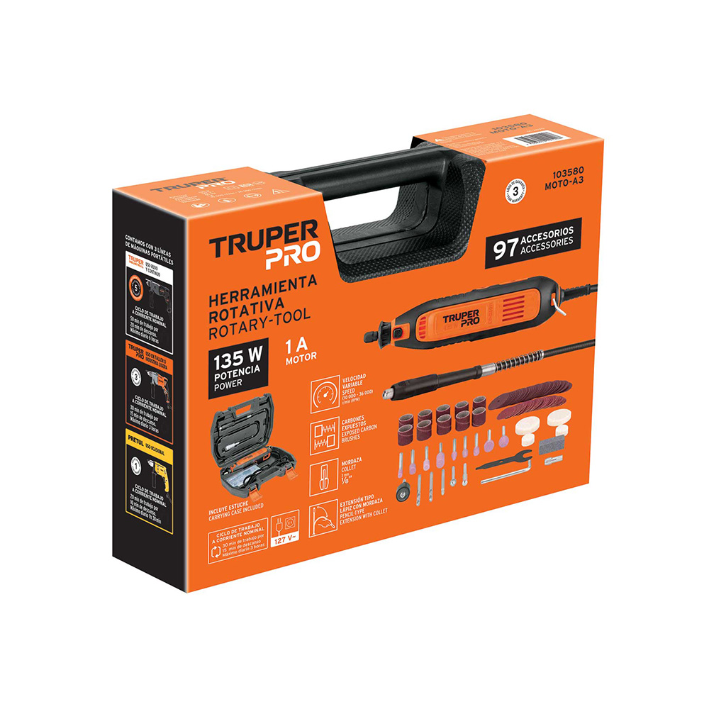 HERRAMIENTA ROTATIVA TRUPER PRO MOTO-A3 135W CON 97 ACCESORIOS - Image 3