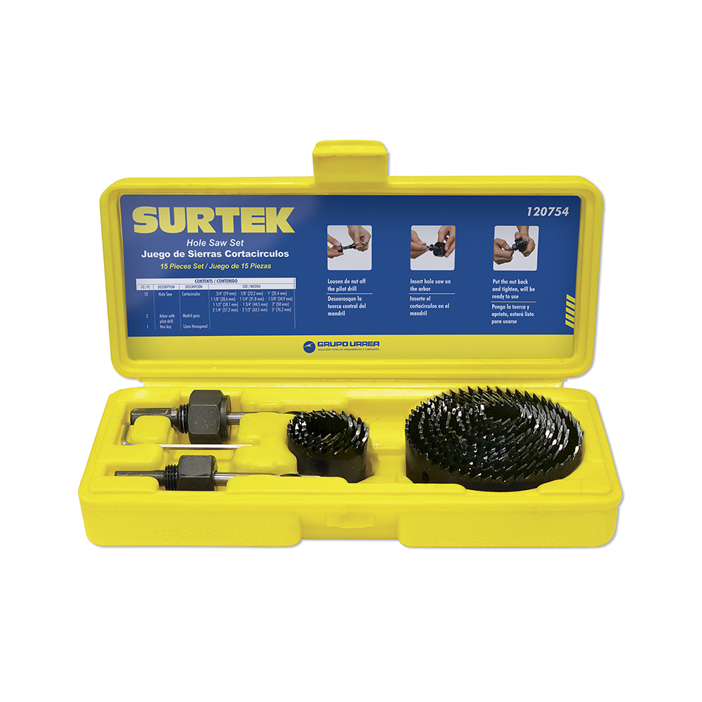 JUEGO DE CORTACÍRCULOS BIMETÁLICOS SURTEK 120754 CON 15 PIEZAS