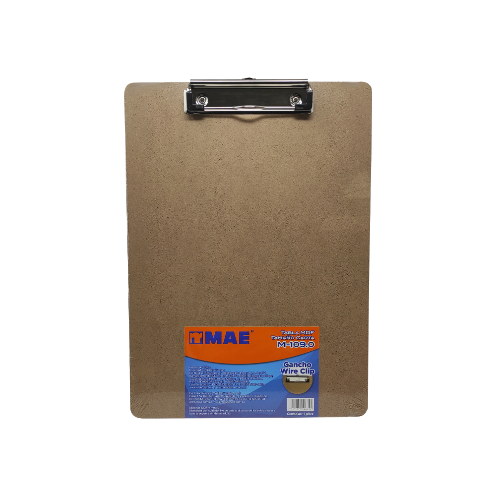TABLA DE MADERA MAE M109.0 TAMAÑO CARTA CON BROCHE