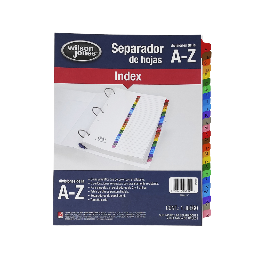 SEPARADOR PARA CARPETA ACCO WILSON JONES P1367 ALFABETICO INDEX