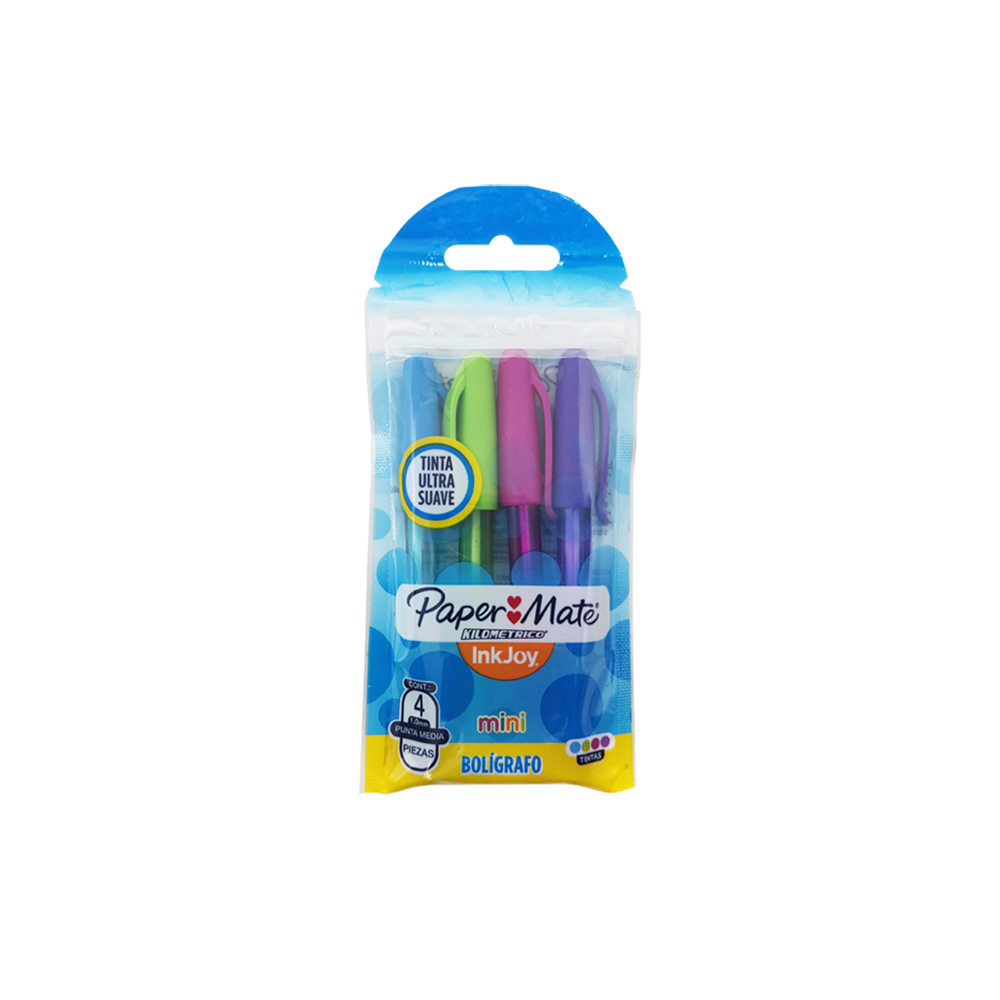 BOLIGRAFO PAPER MATE KILOMETRICO INKJOY MINI ST PAQUETE CON 4 PIEZAS PUNTA MEDIA 1.0 MILIMETRO