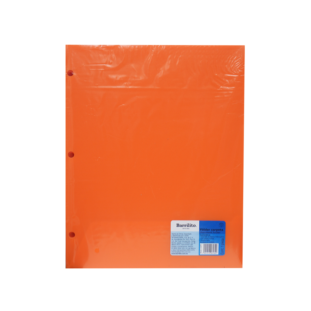 FOLDER TAMAÑO CARTA PLASTICO BARRILITO CNP1. NARANJA PARA CARPETA - Image 3
