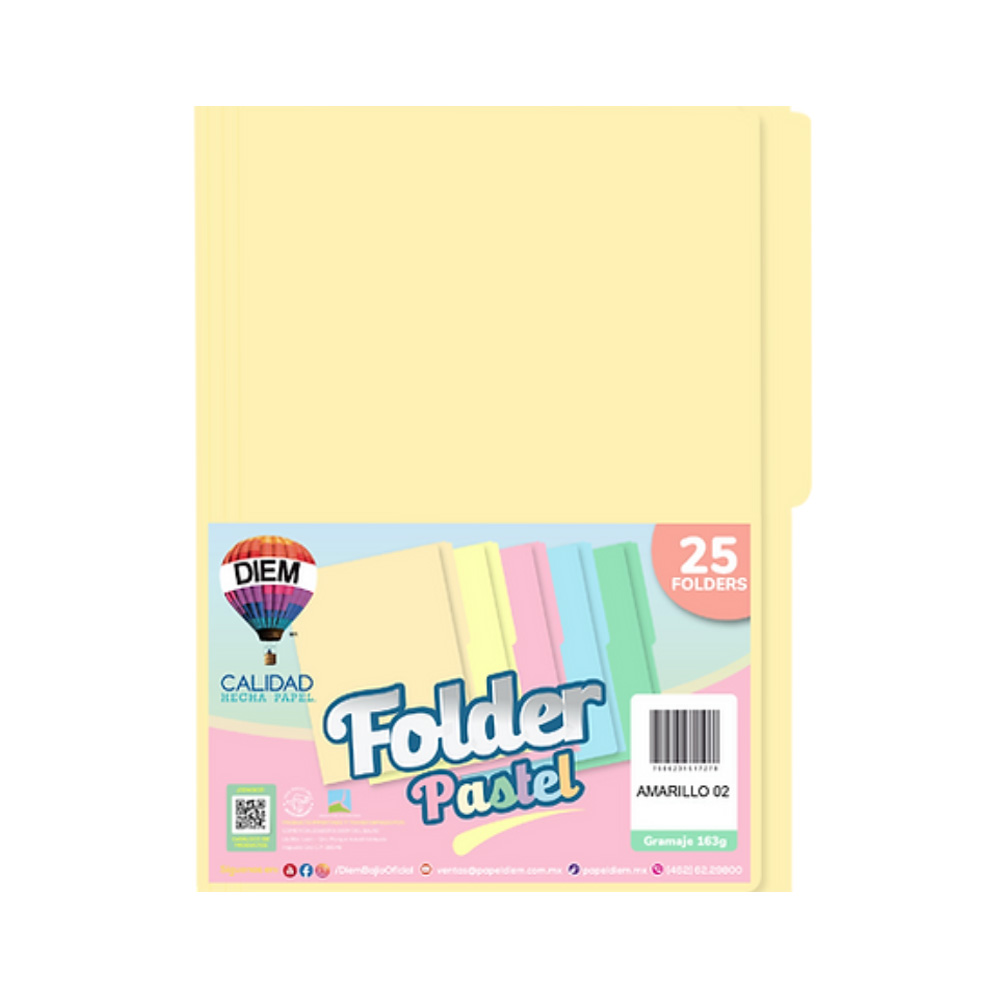 FOLDER TAMAÑO OFICIO DIEM PASTEL AMARILLO 002 PAQUETE CON 25 PIEZAS