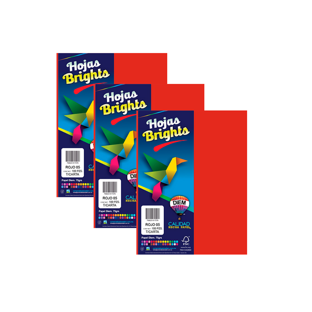 HOJA DE PAPEL DIEM BRIGHTS PAQUETE CON 100 PIEZAS ROJO 05 NEON TAMAÑO CARTA 75 GRAMOS - Image 2