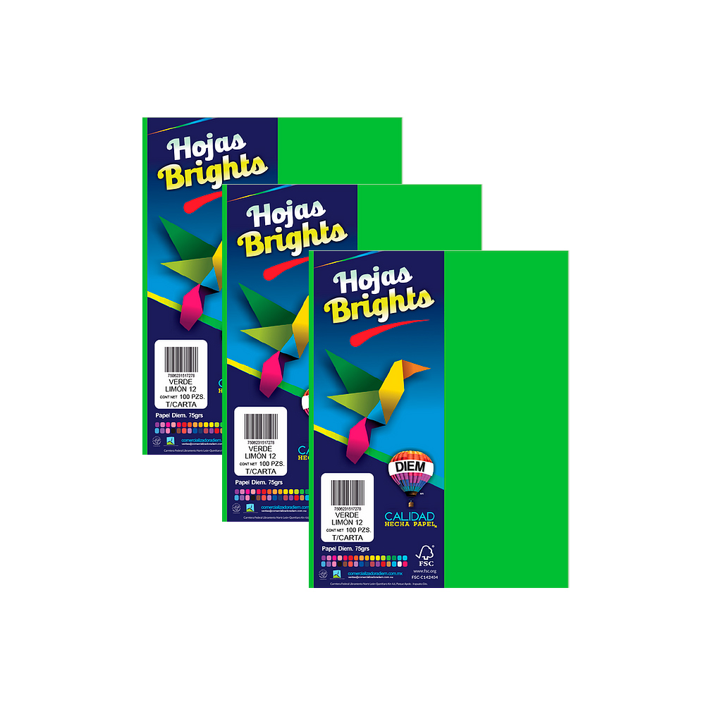 HOJA DE PAPEL DIEM BRIGHTS PAQUETE CON 100 PIEZAS VERDE LIMON 12 NEON TAMAÑO CARTA 75 GRAMOS - Image 2