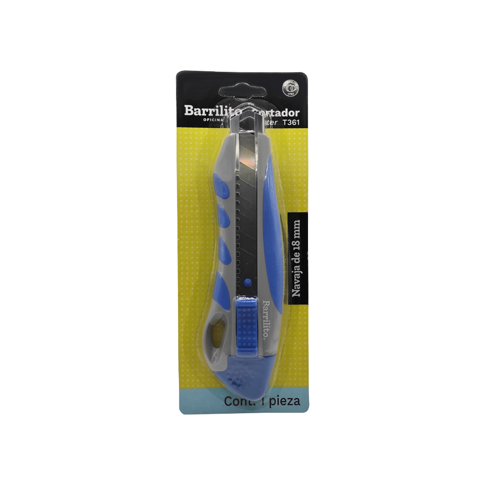 CUTTER USO RUDO BARRILITO T361 18 MILIMETROS CON MANGO DE PLASTICO