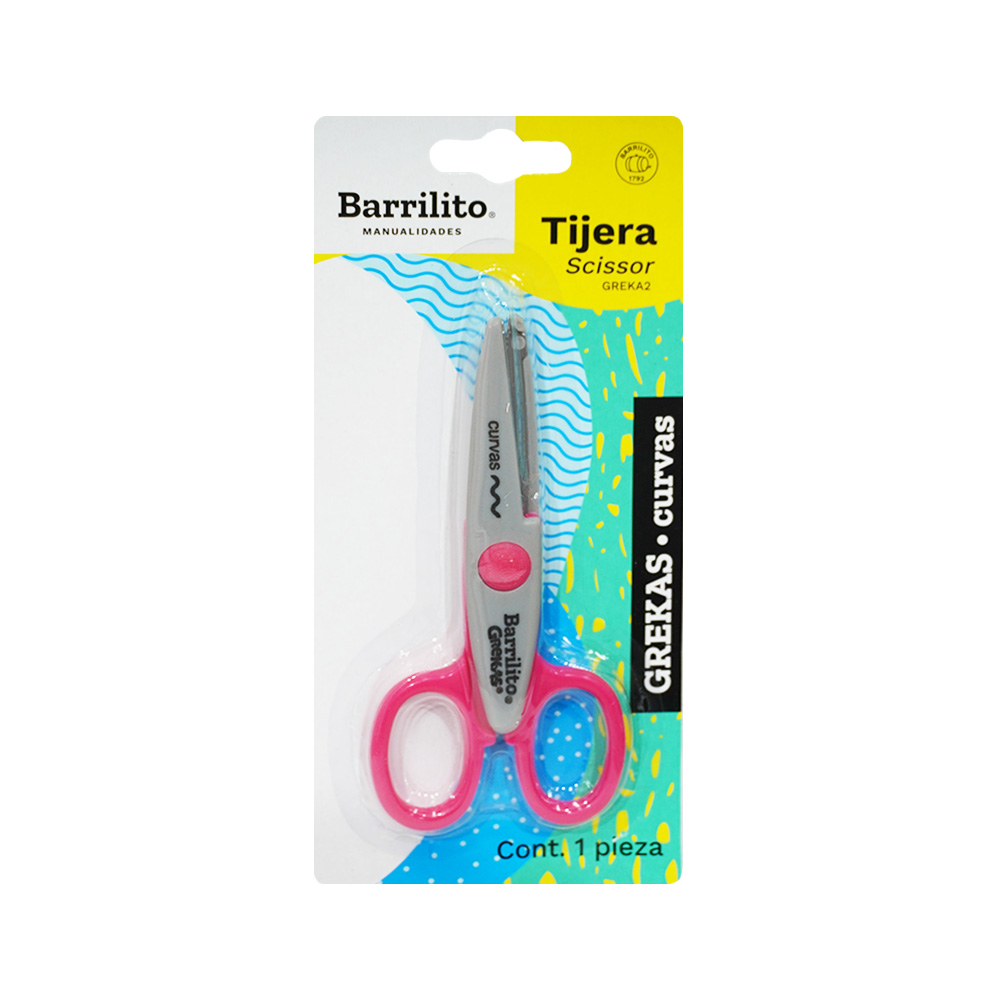 TIJERA GREKAS BARRILITO GREKA2 ROSA Y GRIS CORTE CURVAS