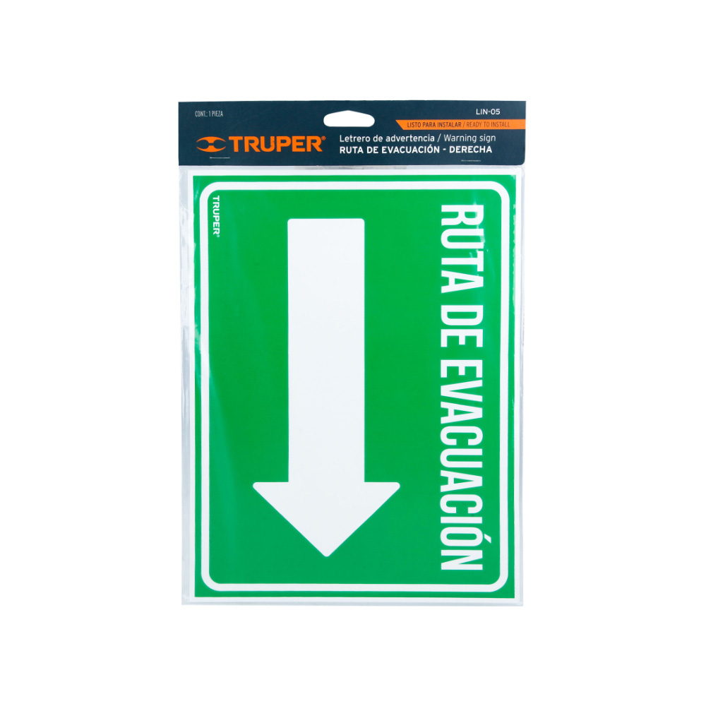 SEÑALAMIENTO RUTA DE EVACUACION DERECHA TRUPER LIN-05 DE 21 X 28 CENTIMETROS