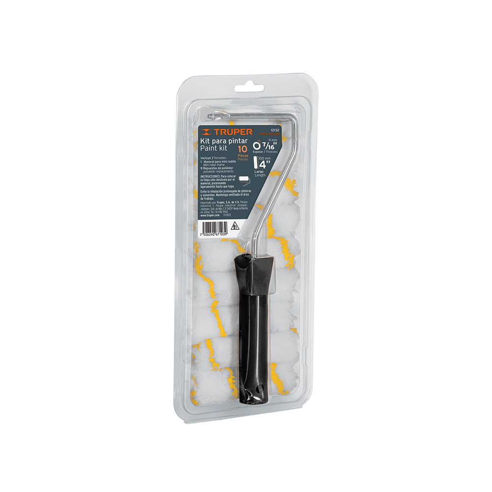 KIT DE MANERAL Y 9 MINI RODILLOS TRUPER ROPI-420N9 DE 4 PULGADAS DE POLIÉSTER