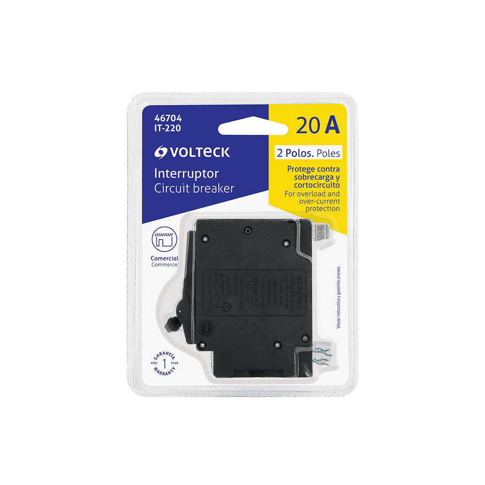 INTERRUPTOR TERMOMAGNETICO VOLTECK IT-220 DE 2 POLOS