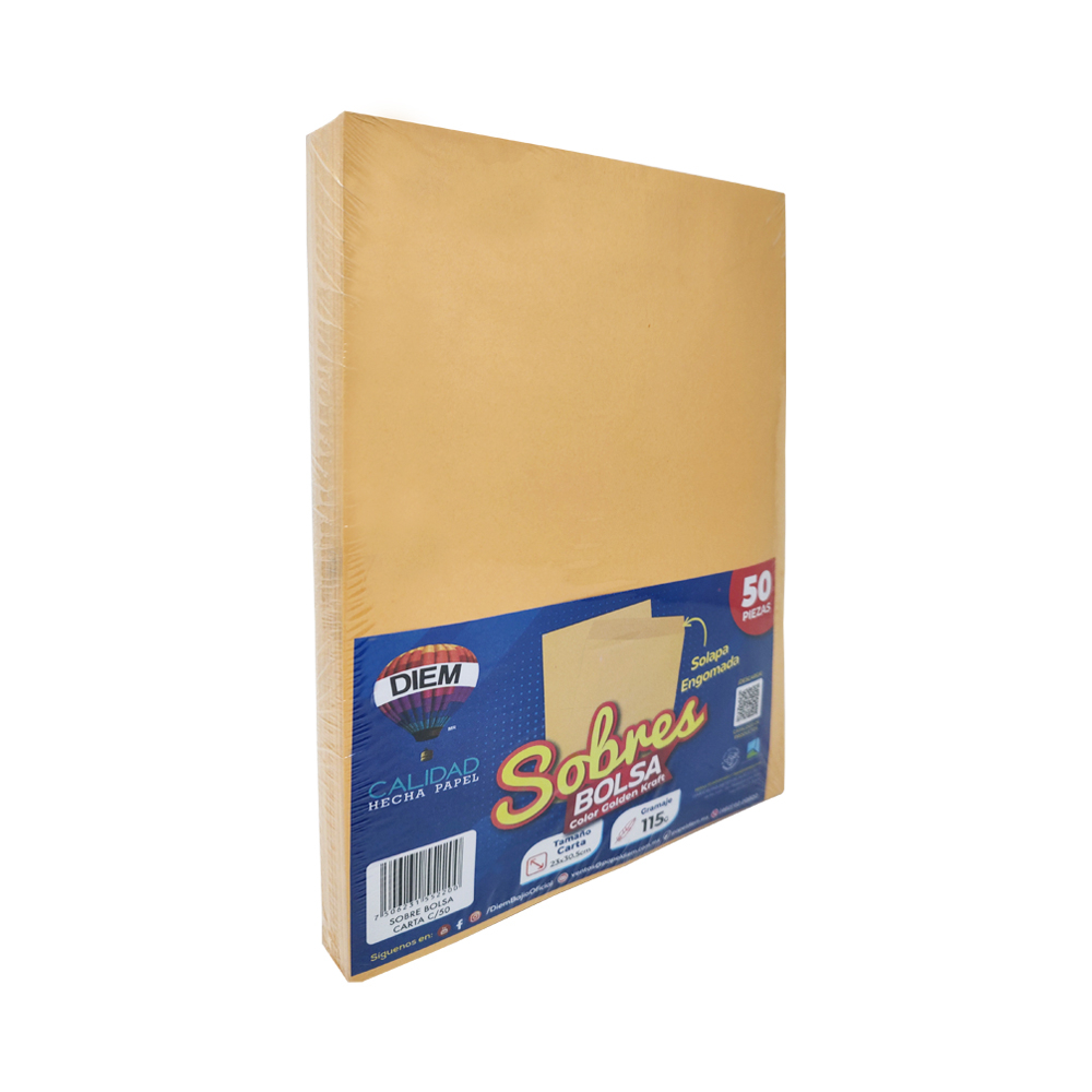 SOBRE DE PAPEL DIEM GOLDEN KRAFT TAMAÑO CARTA 115 GRAMOS SOLAPA ENGOMADA PAQUETE CON 50 PIEZAS - Image 2